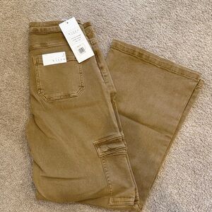 Risen Mocha High Rise Wide Cargo Pocket Jeans